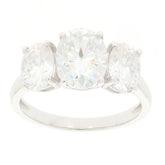 Elegant White Moissanite Sterling Silver Ring with three sparkling gemstones, perfect for sophisticated style.
